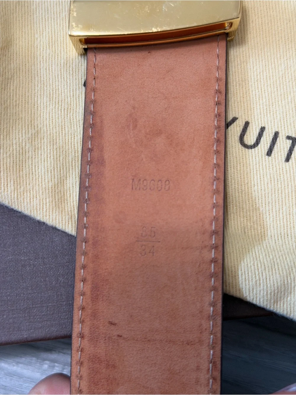 Louis Vuitton Brown Leather Belt with Gold Buckle - Picture 2 of 3